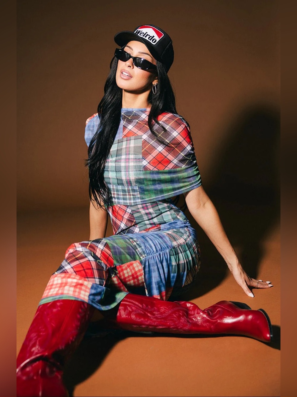 DRESSED IN LALA | From Mars Mesh Dress + Shawl in Mixed Plaids